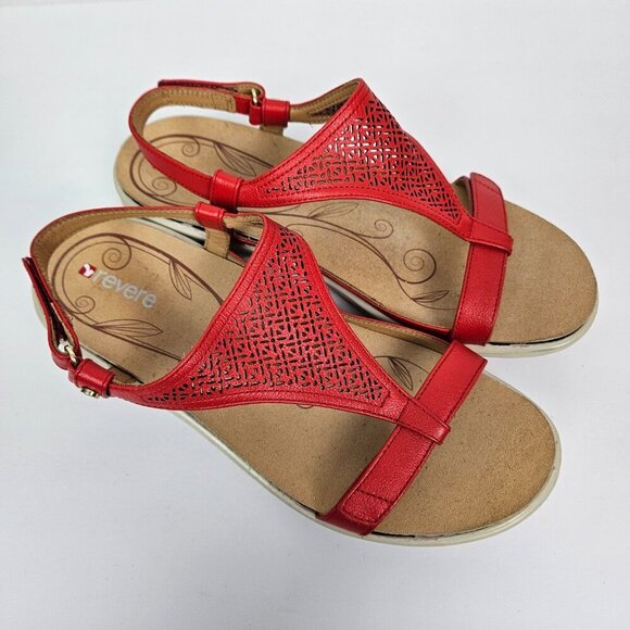 Revere Santa Fe Red Leather Adjustable/T-Strap Comfort Sandal EU 41 W/US 10 W - Picture 2 of 13